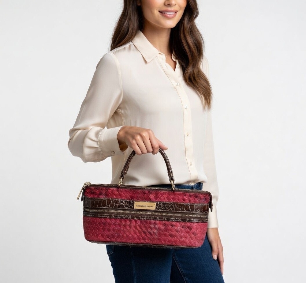 Samantha Brown Red Insulated Wine Purse Woven Picnic Travel Bag NWT